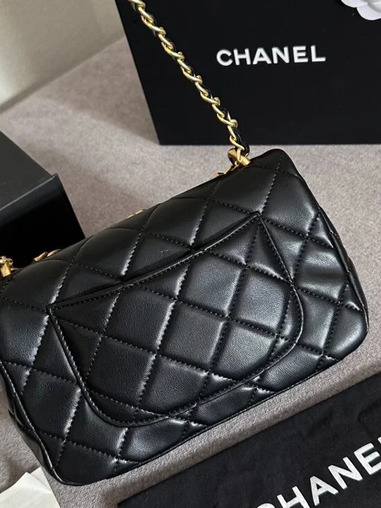 Luxury Black Aged Calfskin 2.55 Mini Reissue Crystal CC Embellished Chain GHW - Picture 6 of 9